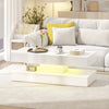 Coffee Table with Adjustable LED Lights, Center Table with 2 Drawers, Open Shelf, Remote, High Gloss Marble-Effect White