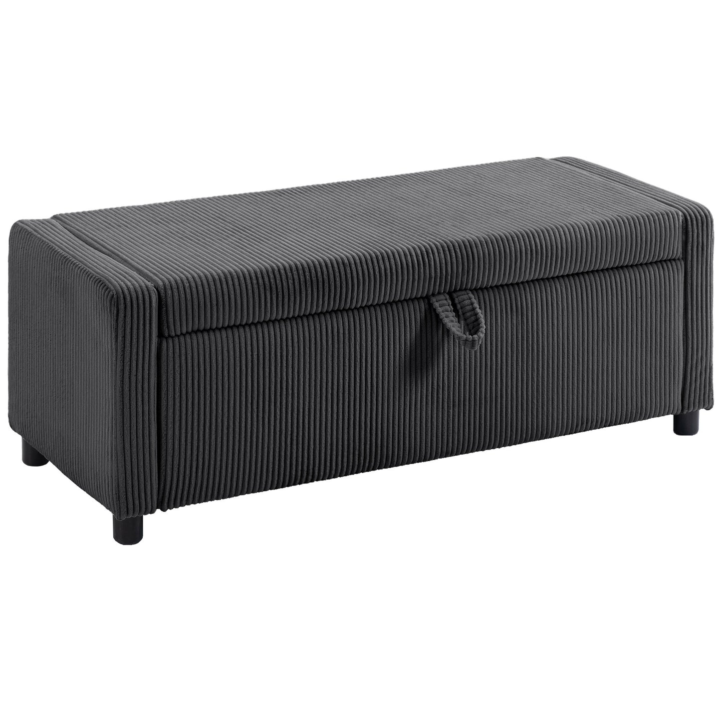 Storage Ottoman, Upholstered Corduroy End of Bed Bench with Thick Padding, Storage Bench for Bedroom, Dark Grey