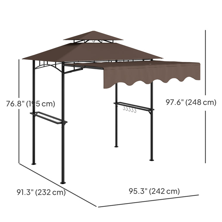 8' x 7.6' Brown Grill Gazebo with Double Tiered Roof