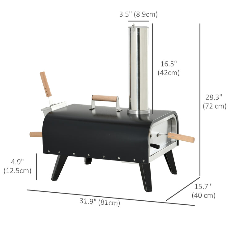 Black Stainless Steel Wood-Fired Pizza Oven with Foldable Legs