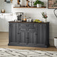 Farmhouse Sideboard with Charging Station and Thickened Top, 58" Buffet Cabinet with 2 Soft-Close Drawers, Black