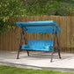 Outdoor Patio 3-Person Steel Canopy Cushioned Seat Bench Swing with Included Side Trays & Padded Comfort, Wine Red