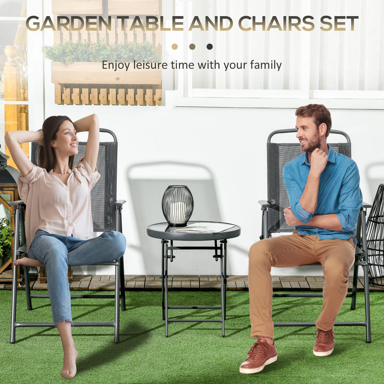 3-Piece Folding Bistro Set with Mesh Chairs and Glass Table