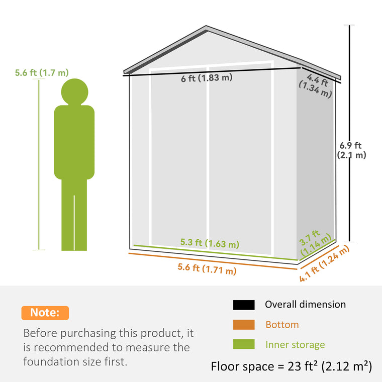 6' x 4.5' Plastic Garden Shed with Double Doors and Vents