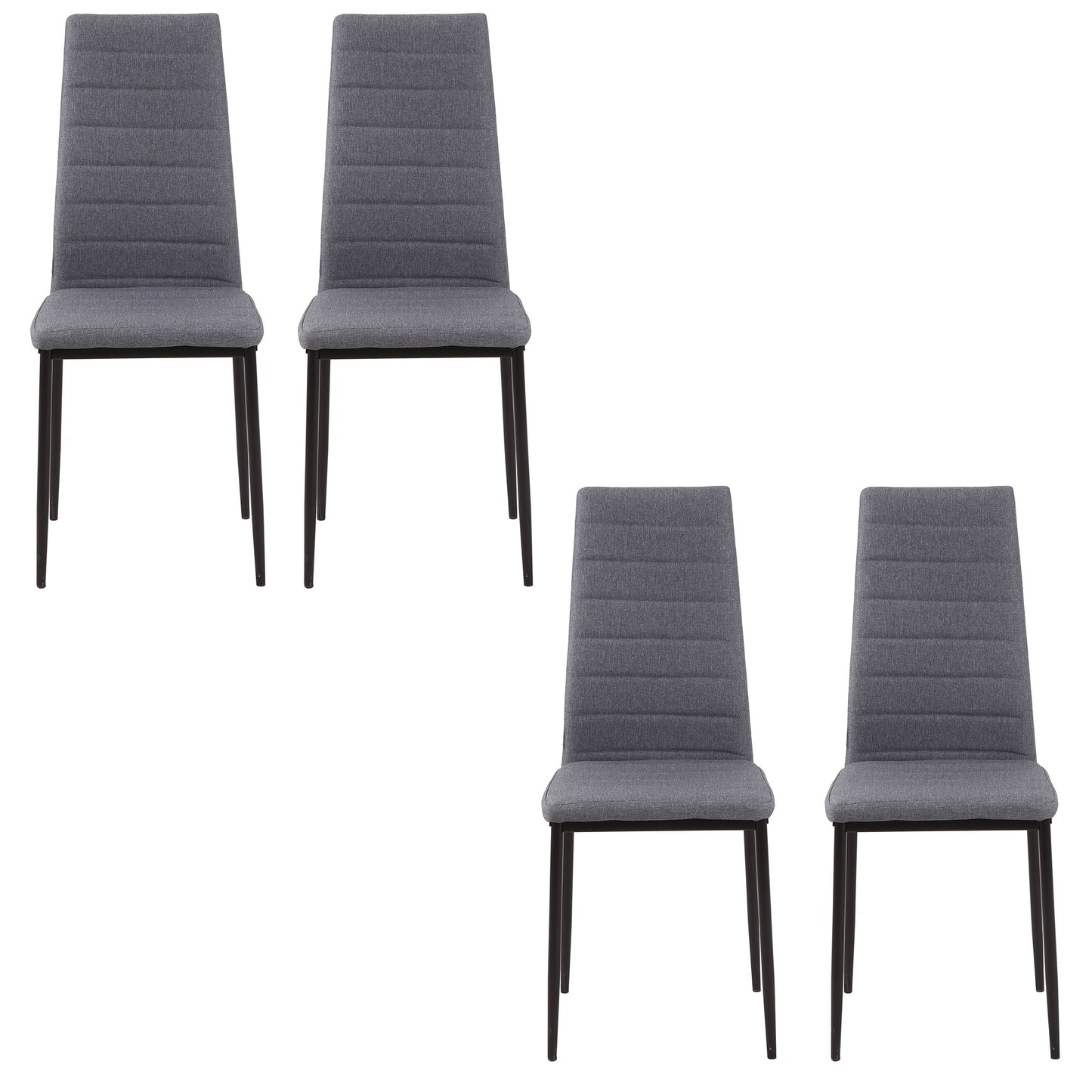 Modern Dining Chairs Set of 4, Upholstered Linen Fabric Kitchen Chairs with Channel Tufting and Metal Legs for Living Room, Dining Room, Bedroom, Grey