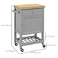 Kitchen Cart on Wheels, Rolling Kitchen Island Cart with Wood Top, Towel Rack, Drawer and Shelf for Dining Area, Grey
