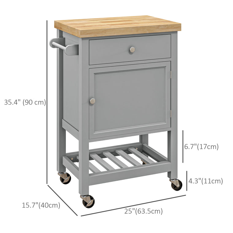 Rolling Kitchen Island Cart with Wood Top - Grey