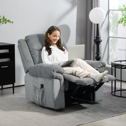 Manual Massage Recliner with Side Pockets - Grey