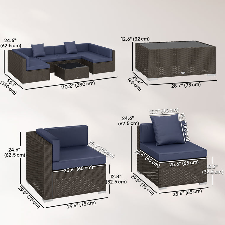 7-Piece Wicker Sectional Set with Tea Table