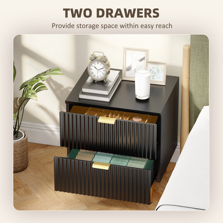 Nightstand Set of 2 with 2 Drawers and Metal Legs - Black