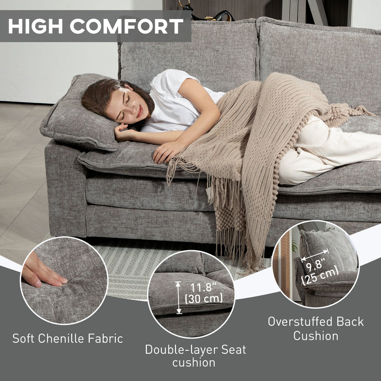 Chenille L-Shaped Sofa with Chaise - Grey