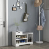 Upholstered Shoe Storage Bench, Hallway Shoe Storage with Seat, Drawer, 3 Open Shelves for Entryway, White