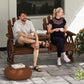 Wooden Outdoor Loveseat, Wagon Wheel Outdoor Bench with Table, Carbonized