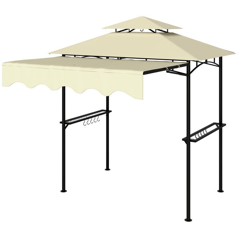 8' x 7.6' Beige Grill Gazebo with Side Awning & Shelves