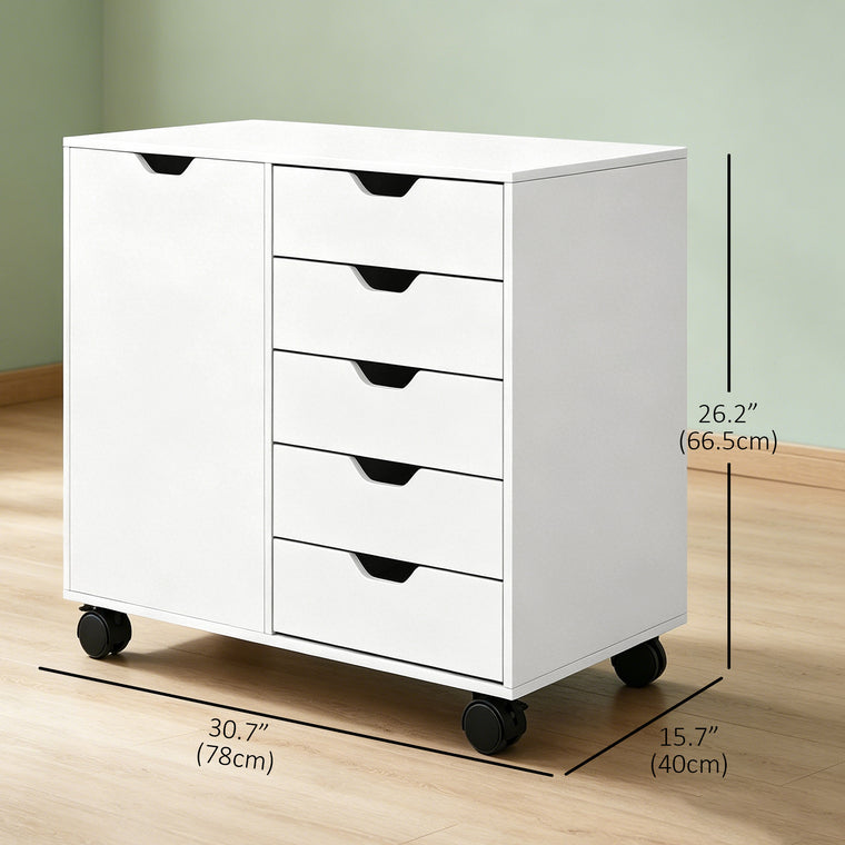 5-Drawer Mobile Filing Cabinet with Shelf - White