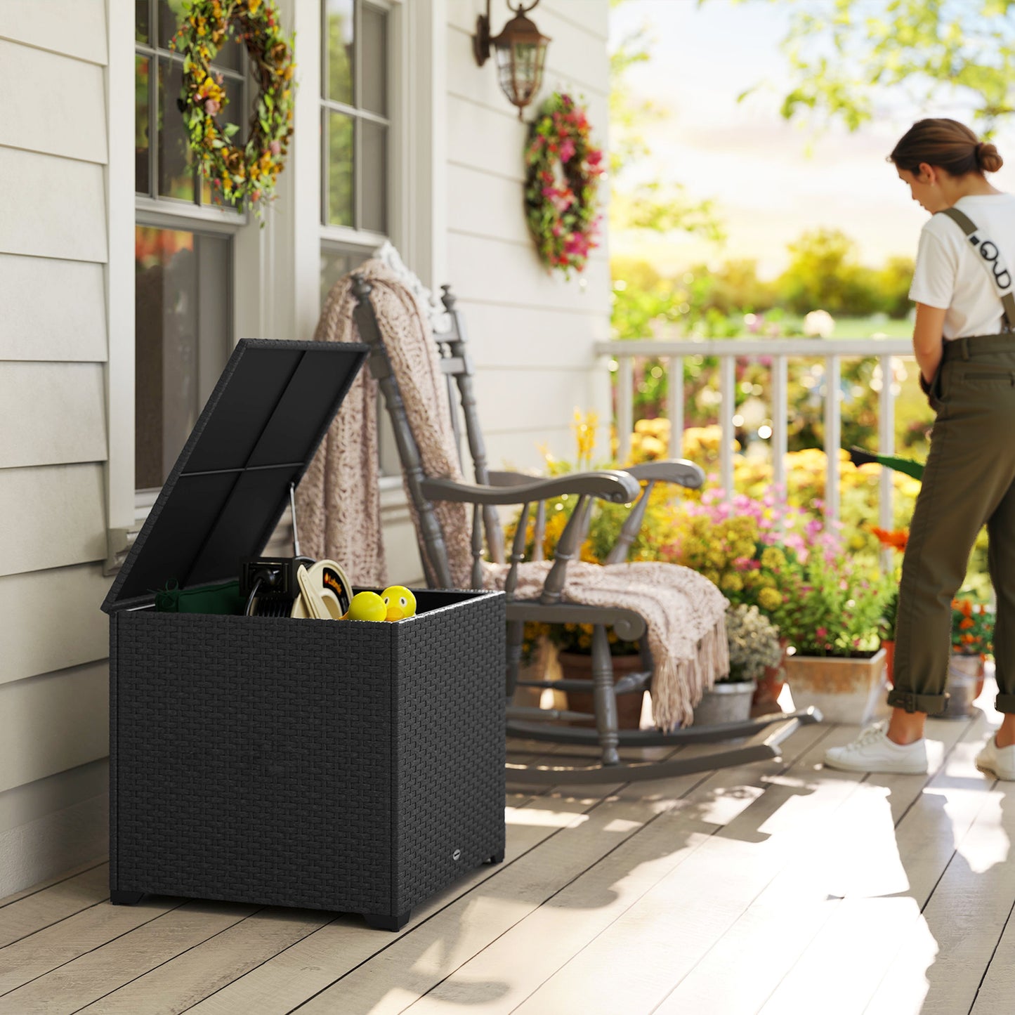 67-Gallon Rattan Deck Box with Waterproof Liner