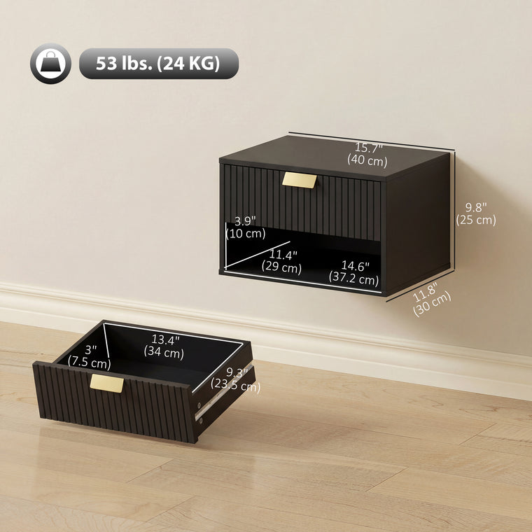 Floating Nightstand Set of 2 with Fluted Drawer