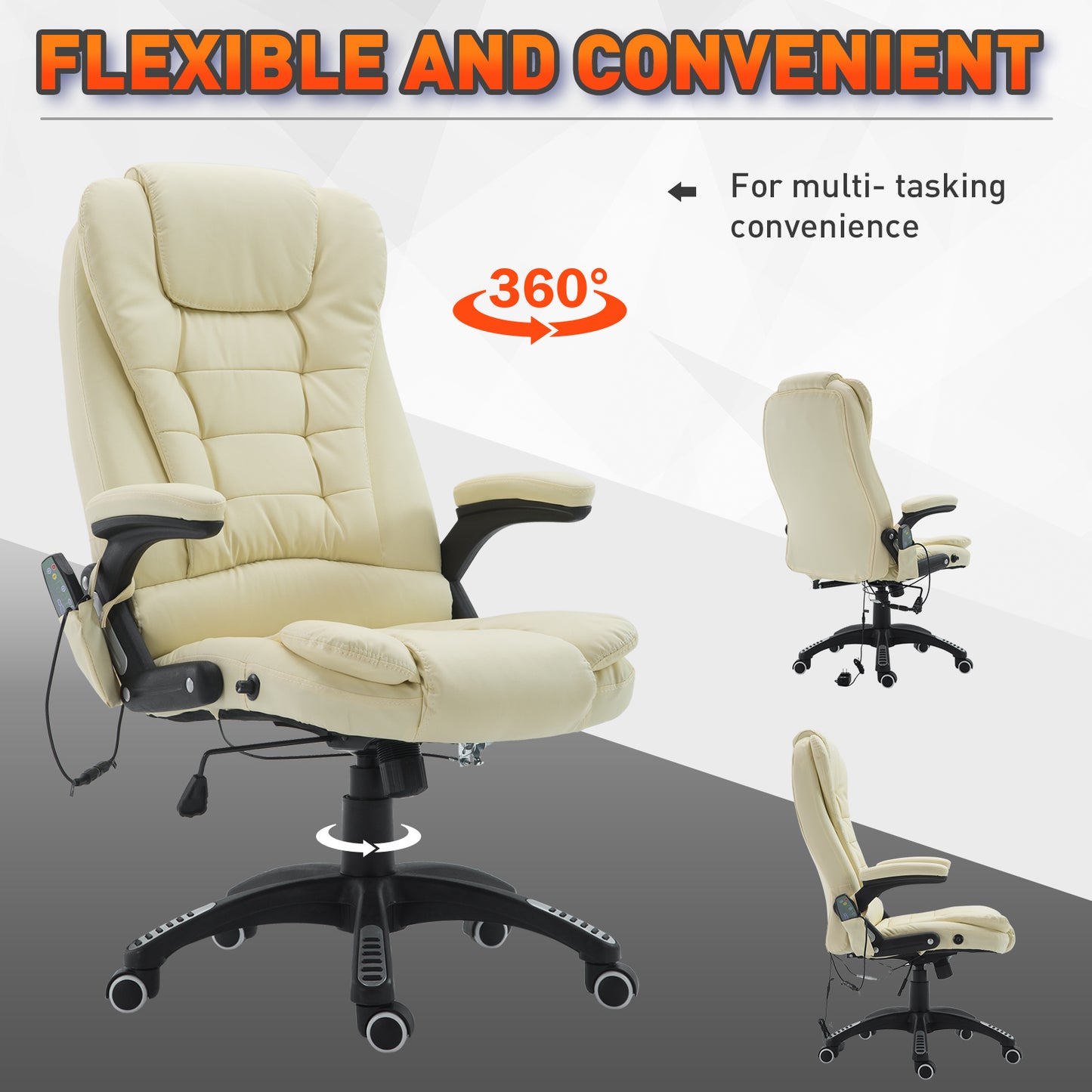 Heated Massage Executive Office Chair, Ergonomic High Back Swivel Computer Chair with Vibration, Beige
