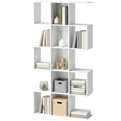 5-Tier S-Shaped Geometric Bookshelf - White Wood Grain