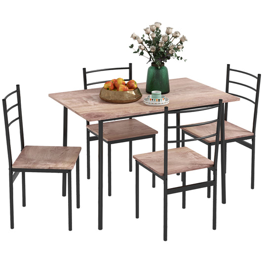 5-Piece Dining Set for 4 with Steel Frame - Oak
