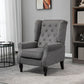 Fabric Accent Chair, Button Tufted Armchair, Armchair with Wood Legs, Thick Padding for Bedroom, Charcoal Grey