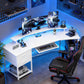 79 inch Gaming Desk with RGB Lights, Computer Table with Power Outlets & USB Ports, Keyboard Tray and 2 Drawers, White
