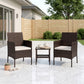 Wicker Bistro Set, 3 Piece Patio Furniture Set with 2-Tier Glass Top Table, Cushions for Balcony, Porch, Khaki - Beige