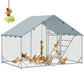 Large Metal Chicken Run with Waterproof & UV-Resistant Cover, Feeding Door, Hanging Feeder, Perch for 6-8 Chickens