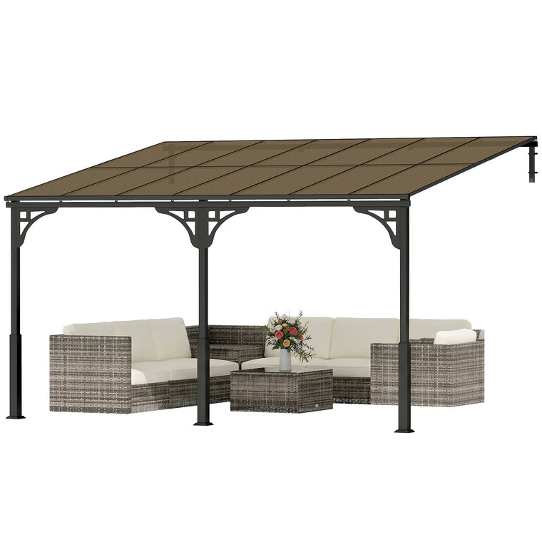 13' x 10' Wall-Mounted Lean-To Pergola with Polycarbonate Roof