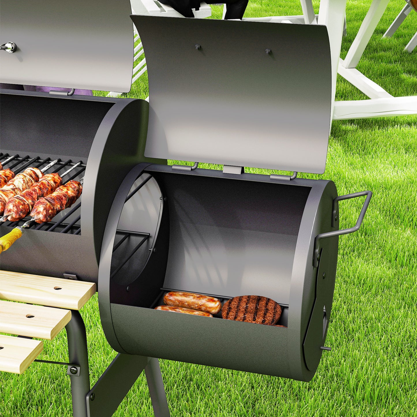Charcoal BBQ Grill with Offset Smoker Portable Backyard Cooking Smoker, 124 x 53 x 104 cm, Black