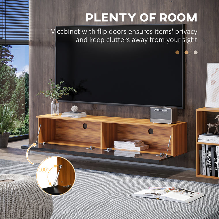 Wall Mounted Floating TV Stand with Storage - Brown and Black