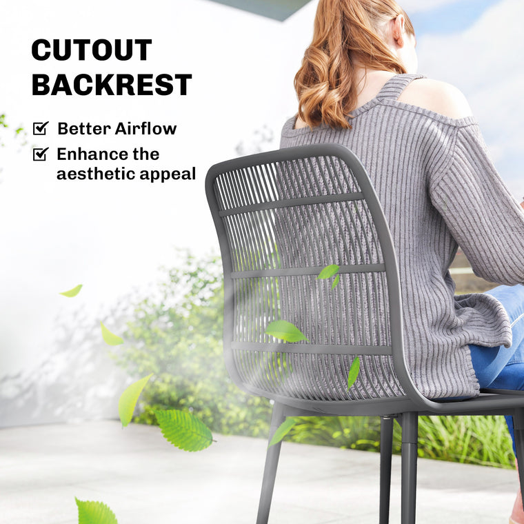 Slotted-Back Outdoor Dining Chairs, Set of 4 - Grey