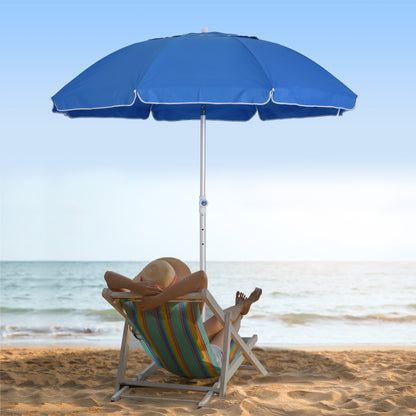 6.4ft Blue Arc Beach Umbrella with Aluminum Pole & Carry Bag