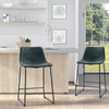 Counter Height Bar Stools Set of 2, Vintage PU Leather Bar Chairs, Kitchen Stool with Footrest for Home Bar Green