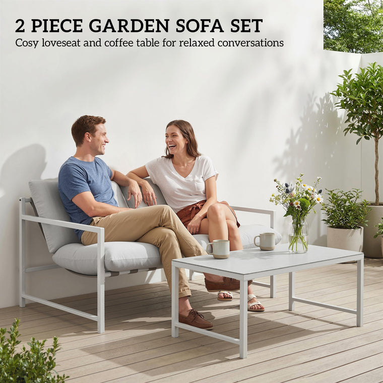2-Piece Loveseat Sofa Set with Cushions and Coffee Table