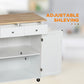 Rolling Kitchen Island with Storage, Kitchen Cart with Rubber Wood Top, Adjustable Shelf, Towel Rack, Hooks and Storage Drawers, White