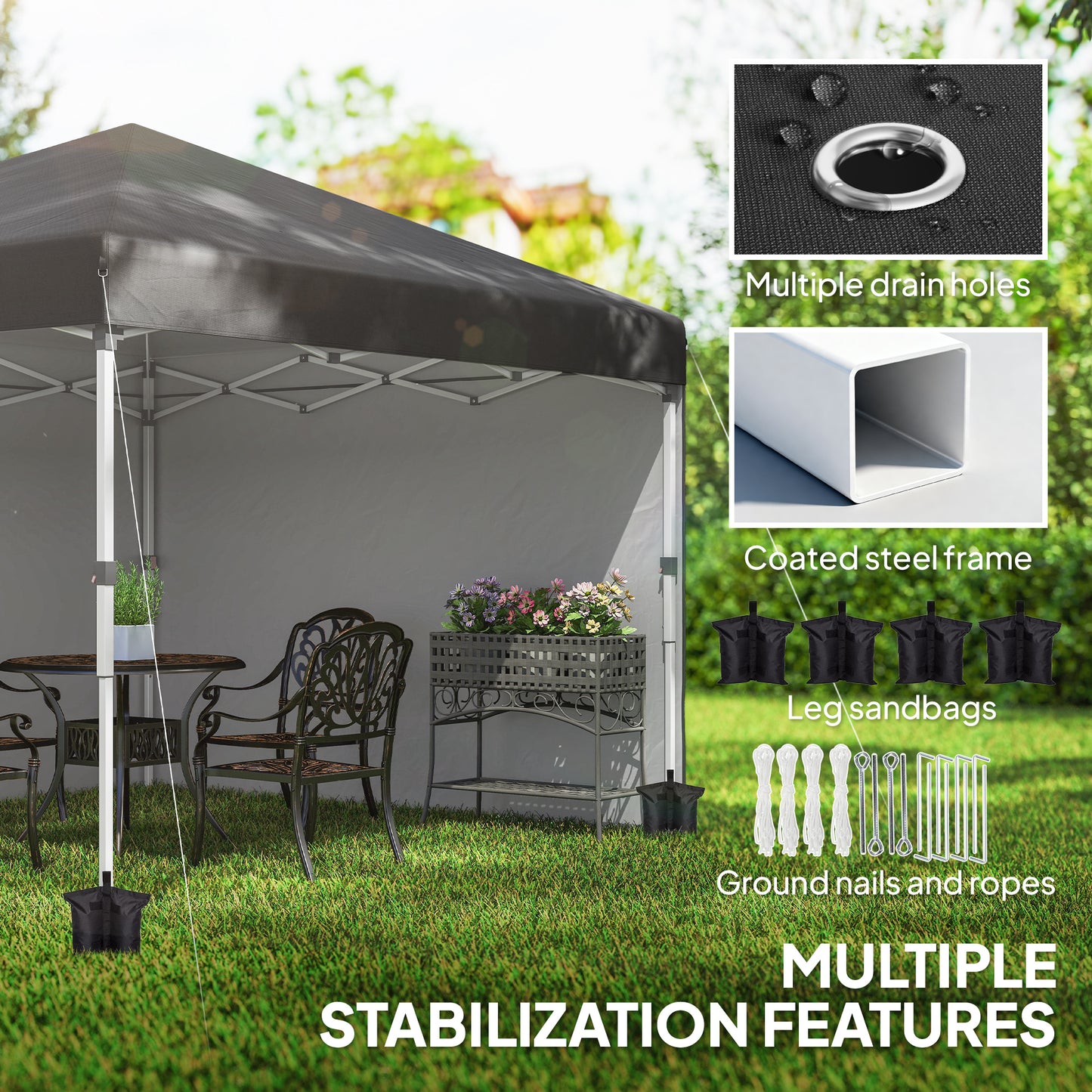 10' x 10' Pop Up Canopy with Sidewalls, Roller Bag, Height Adjustable Instant Tent for Outdoor, Garden, Patio, Black