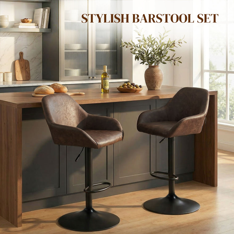 Adjustable Swivel PU Leather Bar Stools Set of 2
