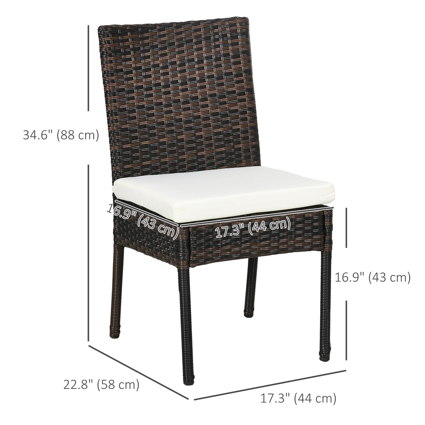 PE Rattan Outdoor Dining Chairs with Cushion, Patio Wicker Dining Chair with Backrest, Brown