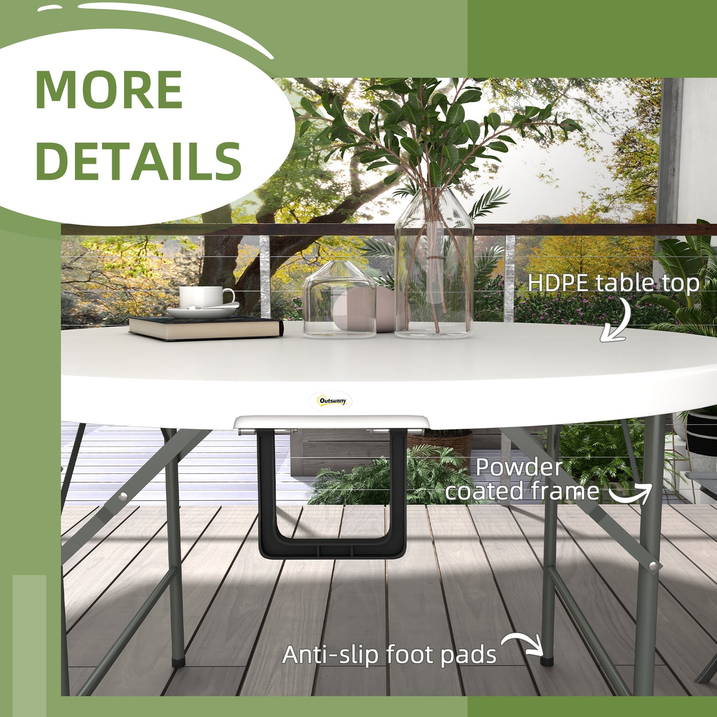 Φ48" Folding Patio Table, Outdoor HDPE Picnic Table, Card Table for 6, Round Folding Banquet with Metal Frame, White