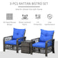3 Pieces Wicker Patio Furniture Set, Rattan Bistro Set with Storage Coffee Table and Thickened Cushions, Outdoor Conversation Set for Garden, Porch, Balcony, Red