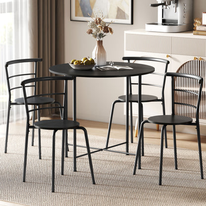 5-Piece Round Dining Set for 4 with Metal Frame - Black Wood Grain