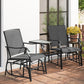 Double Patio Glider Chair with Glass Top Center Table, Outdoor Glider Loveseat with High Back, All Weather Breathable Mesh Fabric for Garden, Backyard, Deck, Black