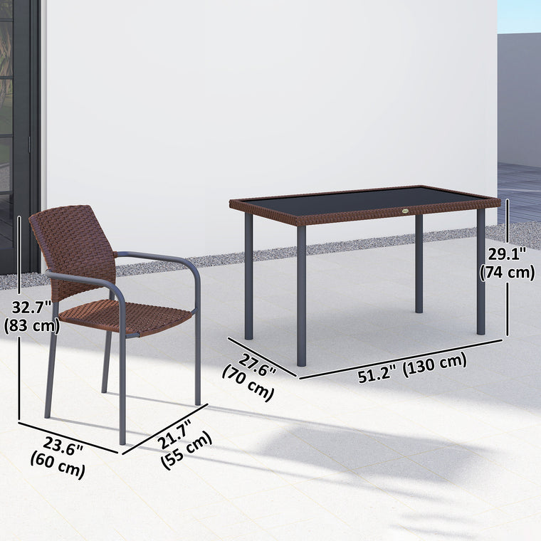 5-Piece PE Wicker Dining Set with Stackable Chairs