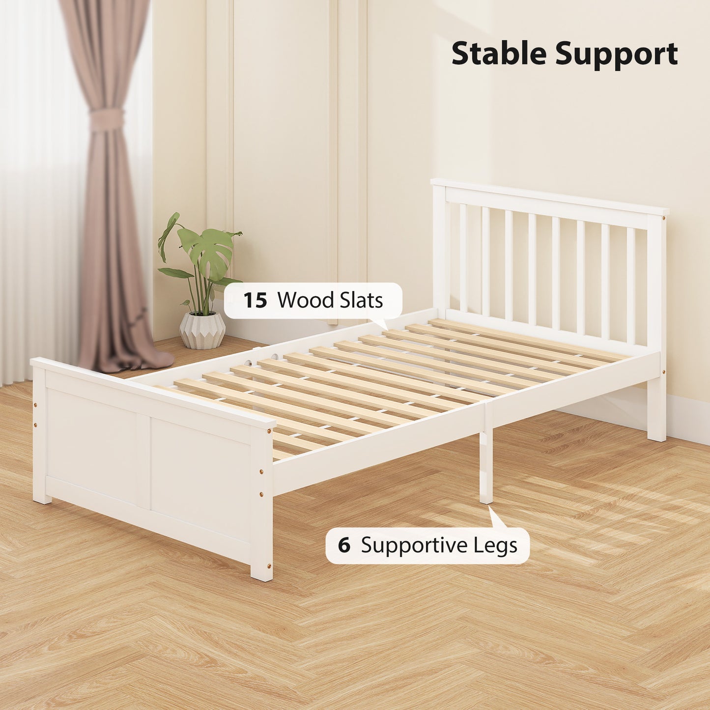 Pine Twin Bed Frame, Wood Storage Bed Frame with Drawers, Wood Slat Support, No Box Spring Needed, Easy Assembly, White