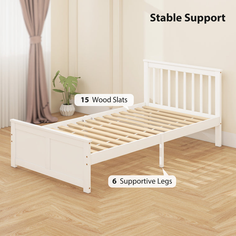 Pine Twin Storage Bed Frame with Drawers - White