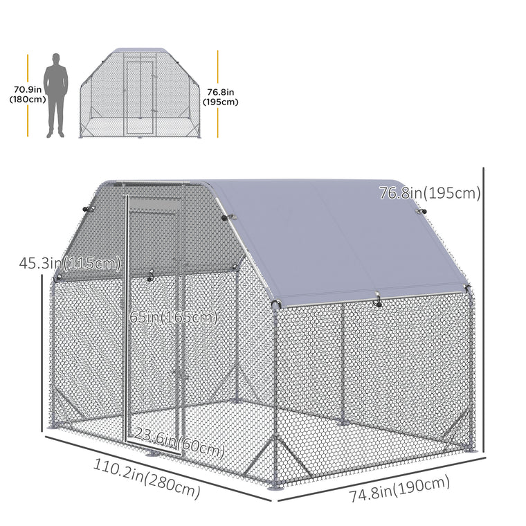Galvanized Metal Chicken Run with Flat Roof & Cover