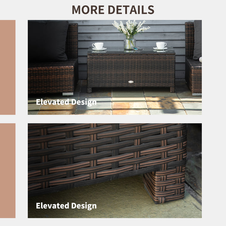 Brown Rattan Coffee Table with Tempered Glass Top