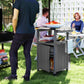 Grill Table with Stainless Steel Top, Pizza Oven Table with Storage Cabinet, Spice Rack, Wheels, Handle, Dark Grey