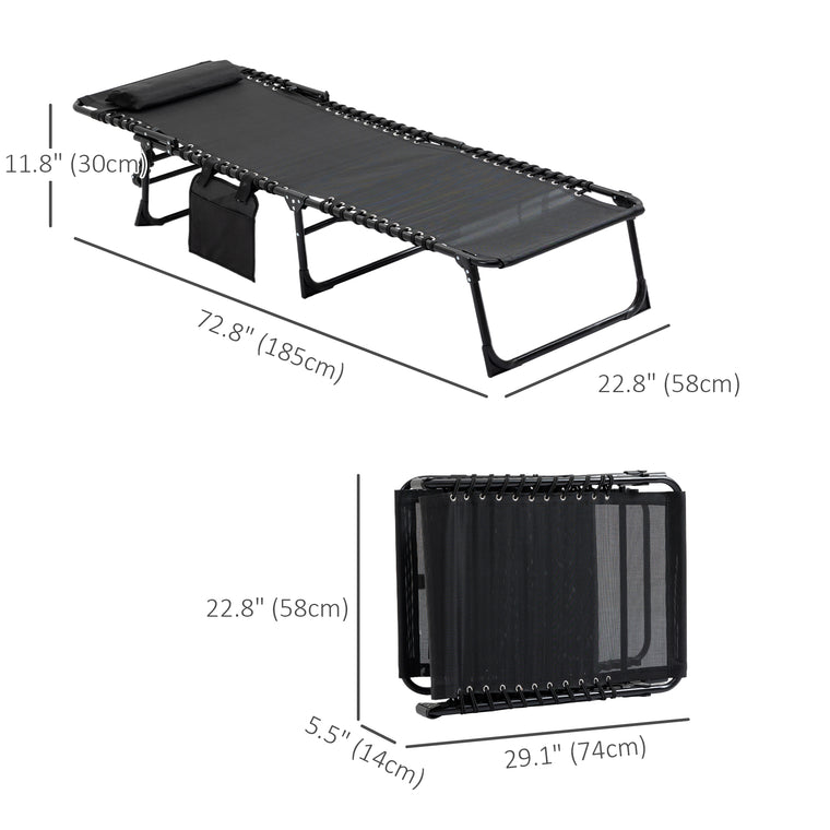 Black Folding Chaise Lounge with Adjustable Backrest